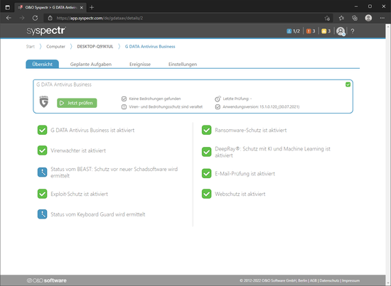 Screenshot von G DATA Antivirus Business in O&O Syspectr