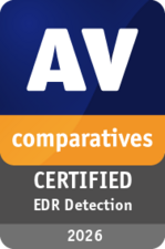 "Certified EDR Detection"-Logo von AV Comparatives 