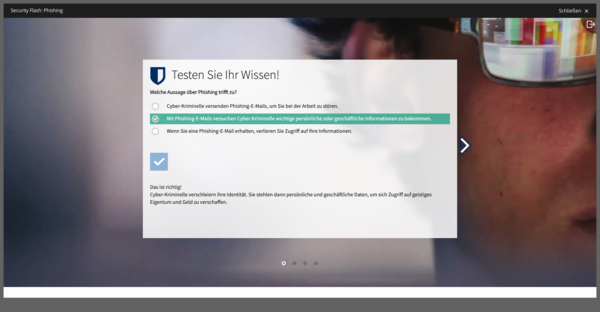 G DATA Awareness Trainings: Beispiel einer Wissensüberprüfung am Ende einer Lerneinheit 