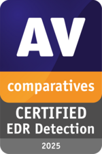"Certified EDR Detection"-Logo von AV Comparatives 