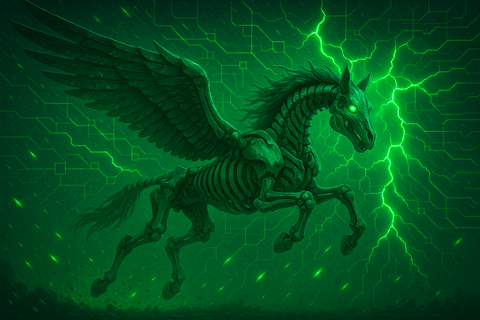 APT43: Velvet Chollima / Kimsuky / Emerald Sleet Pferdegerippe als Sinnbild für APT43: Velvet Chollima / Kimsuky / Emerald Sleet