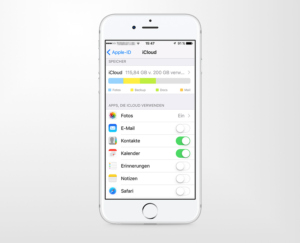 iOS-Screenshot: Synchronisation mit iCloud