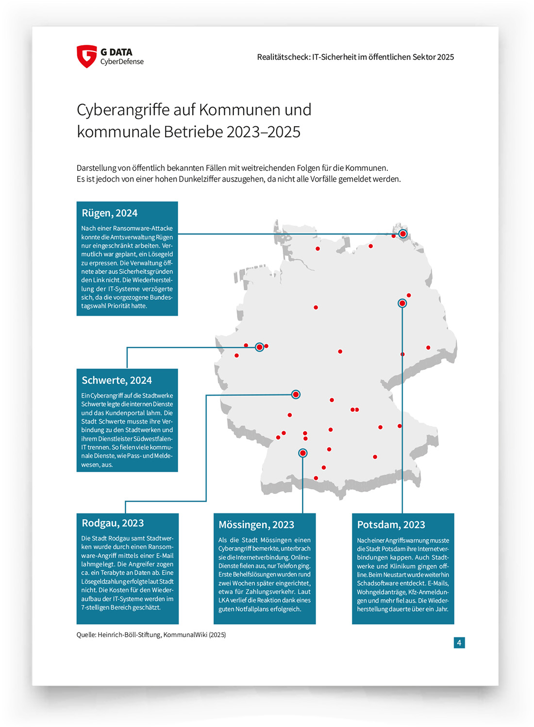 Deutschlandkarte mit Cyberangriffen auf den öffentlichen Sektor